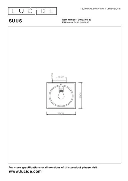 Lucide SUUS - Plafonnière - 1xE27 - Zwart - technisch